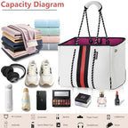 Neoprene Multipurpose Beach Bag Tote with Inner Zipper Pocket (White / Large)