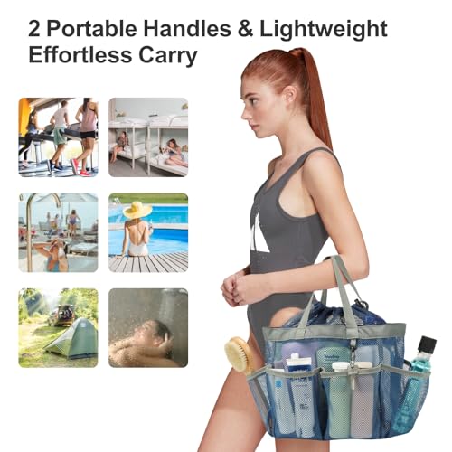Mesh Shower Caddy Portable with Drawstring (Blue with Drawstring)