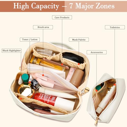 Initial Makeup Bag Personalized Gift for Women Teen Girls (Beige / E)