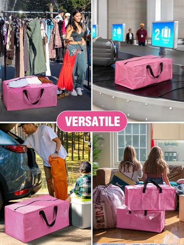 10 Pack Extra Large Moving Bags with Backpack Straps & Handles (Pink / 10 Pack)