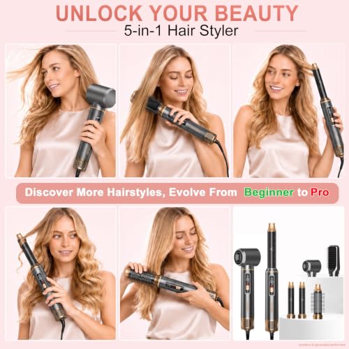 5-in-1 Hair Styler, Air Curler Wrap & Blow Dryer Brush,110–120V Only (Gray Gold)