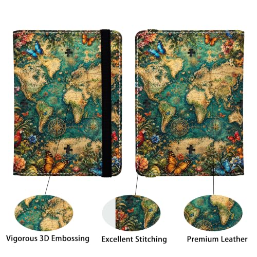 World Map Passport Holders Leather Passport Wallet for Travel Essentials (World Map / One Size)