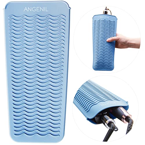 Heat Resistant Silicone Mat Pad Pouch For Travel Curling Iron Wand (Blue)