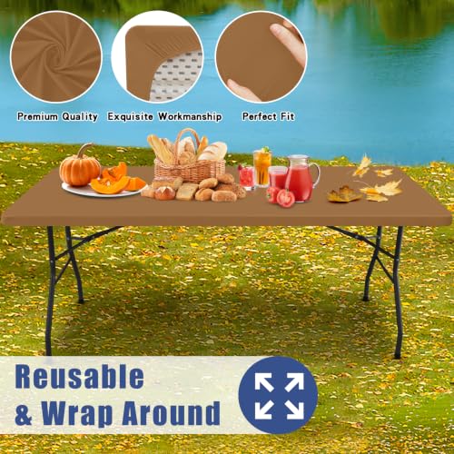 2 Pack Rectangle Spandex Fitted Table Cloth (Brown / 96" x 30" (Rectangular))