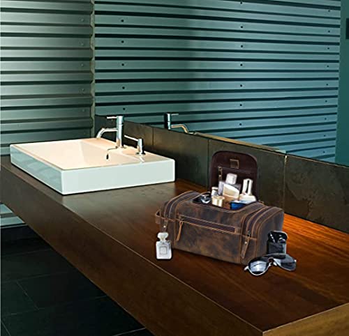 Leather Toiletry Bag for Men (BROWN / Men's Toiletry Bag)