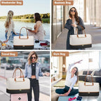 Travel Weekender Duffle Bags for Women (51-Black White Brown / Large)