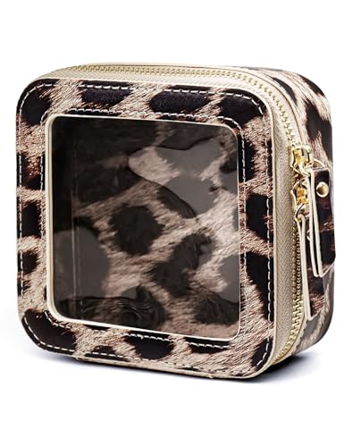 Small Makeup Bag for Purse Accessories Women Clear Cosmetic Mini Pouch Car Essentials Bag Leopard Print Clear Leather Make Up Travel Bag Organizer with Zipper Cute Compact Cheetah Little Toiletry Bag (Leopard Ash / Mini Chic)