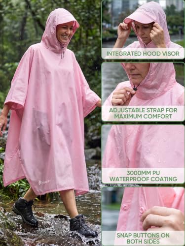 Hooded Rain Poncho for Adults (Pink-basic)