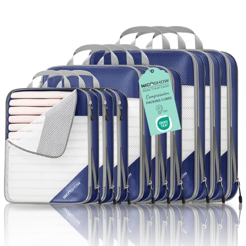 9 Set Compression Packing Cubes for Travel (Navy / 9 pcs)