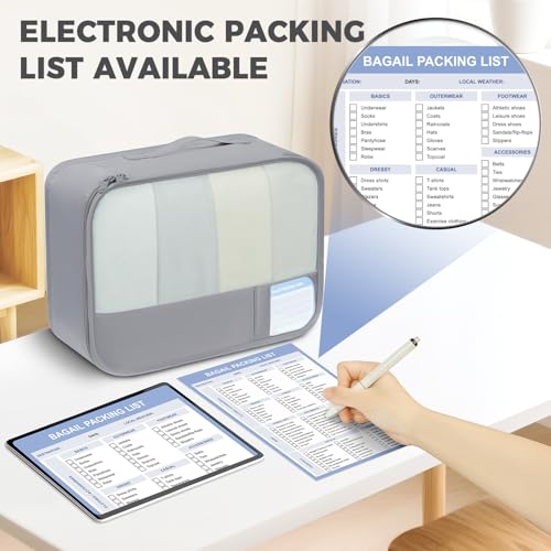 9 Set Packing Cubes with Packing List Luggage Packing Organizers for Travel Accessories (Pewter Color)