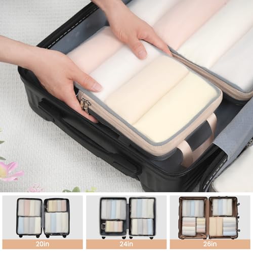6 Set Ultralight Compression Packing Cubes Packing Organizer for Travel Accessories Luggage Suitcase Backpack (Beige70D / Mesh Pattern)