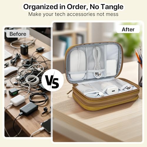 Tech Pouch Lightweight Electronics Organizer Travel Case (Wavy Pattern-Yellow / XL)