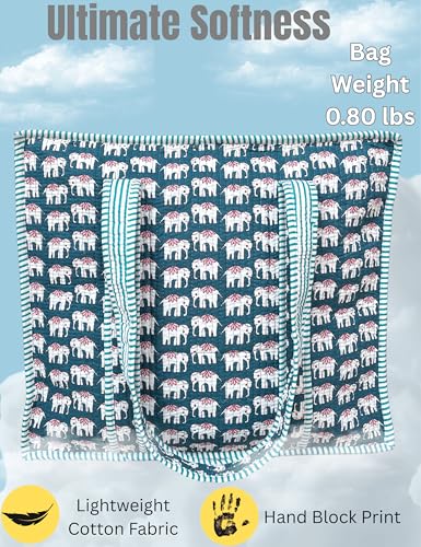 100% Cotton Quilted Tote Bag For Women (Orient Elephant)