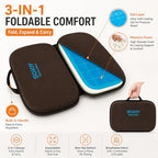 3-in-1 Foldable Gel Seat Cushion with Memory Foam Ergonomic Portable Cushion for Back Pain & Tailbone Relief - Perfect for Office Chair, Airplane Travel & Stadium Seats (18.5" x 15" x 2" Brown) (Brown)