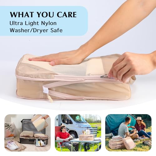 Compression Packing Cubes for Travel (Mesh/Khaki / 7 Set)