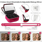 Travel Makeup Bag Cosmetic Bag Makeup Organizer Bag with Lighted Mirror (Rose Red / Woven)