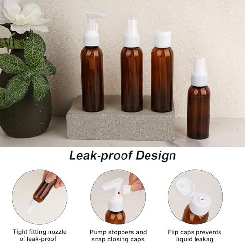Travel Bottles for Toiletries 13 Pack TSA Approved Brown Bottles (Brown-13pcs)