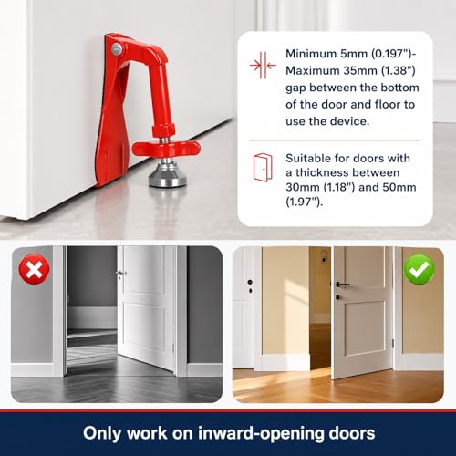 Portable Door Stopper Door Lock for Travel Anti Theft Door Blocker (Red)