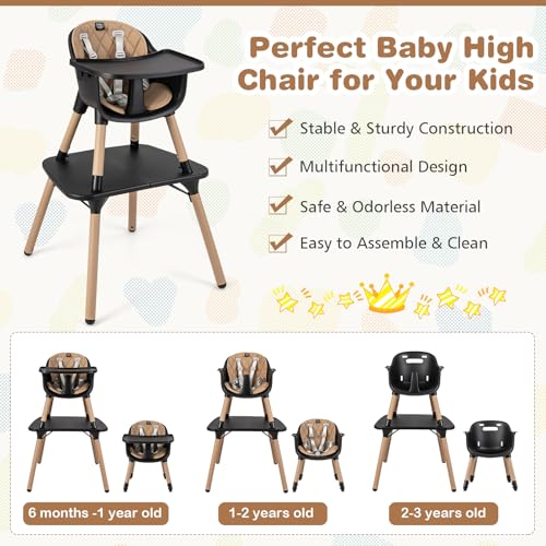 High Chair 5 in 1 Convertible Highchair for Babies & Toddlers (Brown)