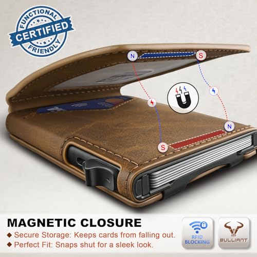 Men Slim Magnetic Leather Wallet Metal Case Money Clip 9 Cards (Tiger Eye-4339)