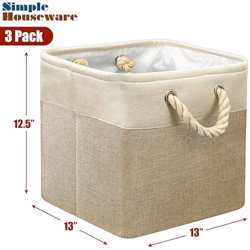 13" x 13" Large Fabric Storage Cubes (Beige / 13" Cube - 13" x 13" x 12.5")