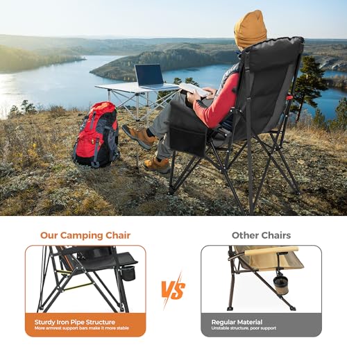 Heavy Duty 550LBS Padded Camping Chairs with Lumbar Support (Black / 1PC)