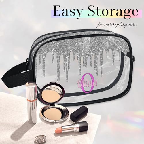 Custom Name Makeup Bag Travel Bag (Silver)