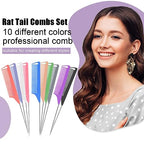 10 PCS Rat Tail Combs Set (Rainbow)