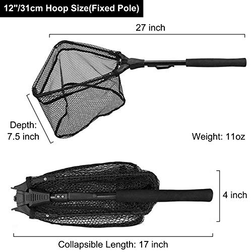 Fishing Net Fish Floating Landing Net with Handle (11.8"/30cm Hoop Size 0.8M Black(Not Extendable) / 0.8m (Not Extendable))