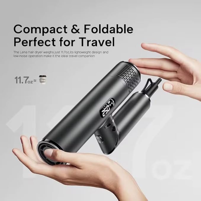 Dual Voltage Travel Hair Dryer 1500W - Worldwide 110V/240V Compatible with Auto-Clean Tech- Plasma Ionic Blow Dryer with Diffuser & Concentrator - Foldable Compact - Fast Drying (Grey Silver)