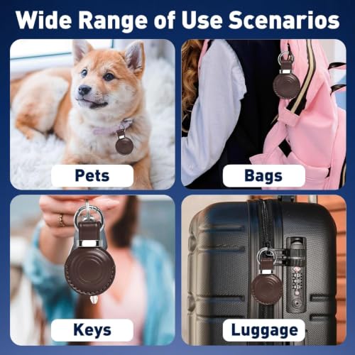 2 Pack] Leather Holder Keychain for AirTag 2nd Gen (C3-Black+Brown)
