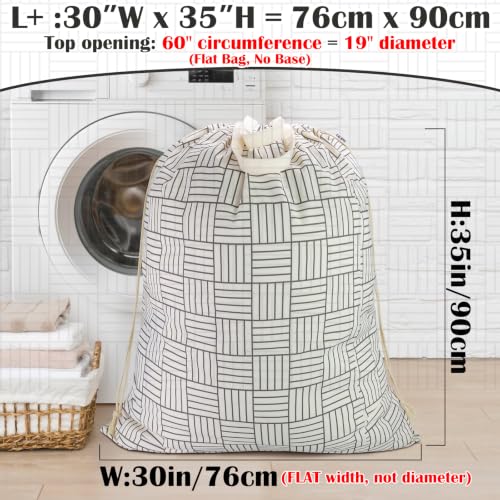 Canvas Laundry Bag with Handles & Drawstring 30"Wx35"H (Geometry Grid L+ / L+ 30"Wx 35"H┃1 Pack)