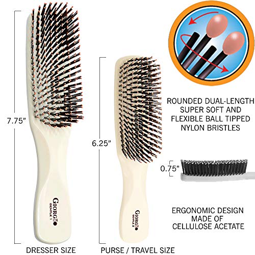 GIO1IVY GIO2IVY Ivory Gentle Touch Detangler Hair Brush for Men Women and Kids. Soft Bristles for Sensitive Scalp. Travel Brush (Set / Ivory)
