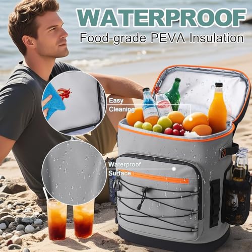 Large 52 Can Insulated Waterproof Leakproof Cooler Backpack (Grey)