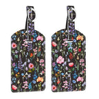 2 Pack Luggage Tags Leather Name ID Labels with Privacy Cover (Black Floral)