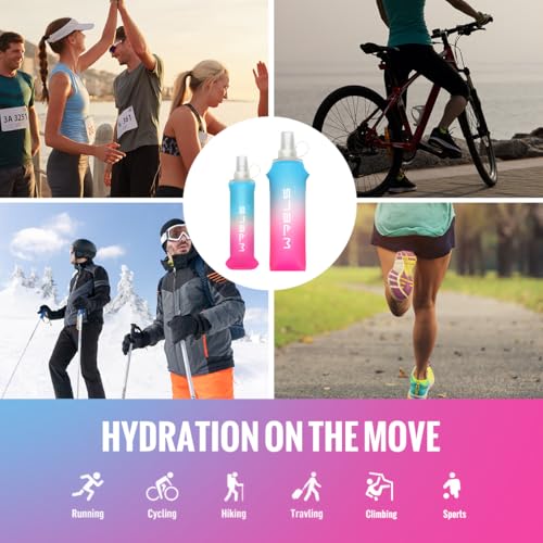 TPU Soft Flask Lightweight Portable Reusable Water Bottle (Blue-pink-500ML*2)