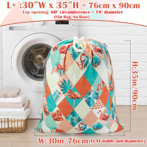 Canvas Laundry Bag with Handles & Drawstring 30"Wx35"H (Pink Flamingo L+ / L+ 30"Wx 35"H┃1 Pack)