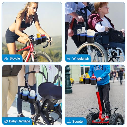 Stroller Cup Holder with Phone Holder (Double Holder-Blue)