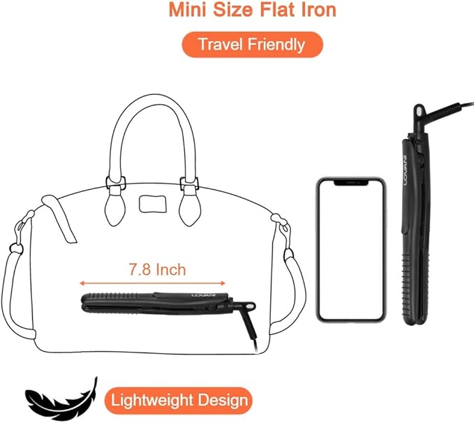 LOVANI Mini Flat Iron Travel Size Nano Titanium Dual Voltage Portable Hair for Worldwide Use 0.5 Inch Straightener with Professional Heat Resistant Travelling Bag