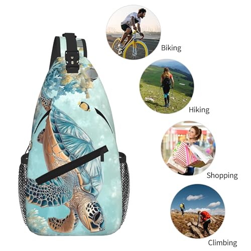 Sling Bag Turtle Sea Coral Ocean Hiking Daypack Crossbody Shoulder Backpack Travel Chest Pack for Men Women (B0161)