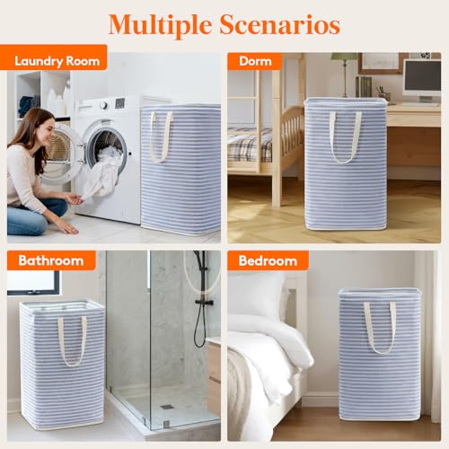75L Large Collapsible Laundry Basket with Extended Handles (Dark Blue / 75L)