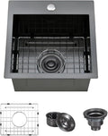 ARTLINE 15 x 15 Inch Black Drop in Bar Sink, Stainless Steel Single Bowl by ARTLINE