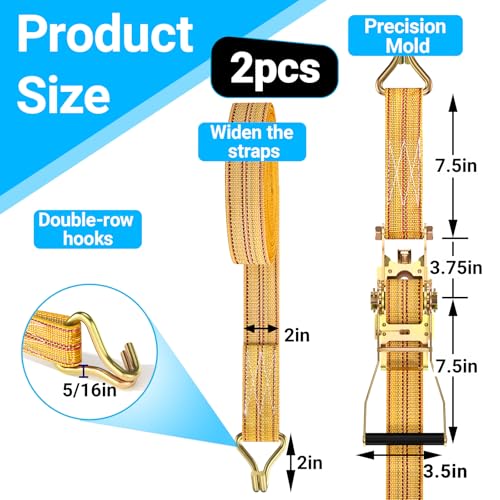 2Pack Ratchet Straps Heavy Duty (2PCS-Yelloe)