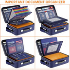 Fireproof Document Box Hard Case with Lock ＆ Accordion File Folder (15.2" x 11.2" x 5.3"(colorful) / Blue)