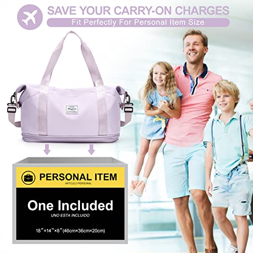 Large Travel Duffle Bag Carry On Weekender Bags for Women Men 18x14x8 Gym (A31-purple-2-layer Expansion / X-plus)
