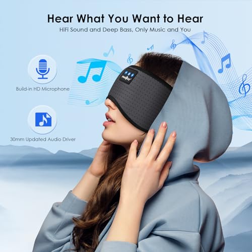 Sleep Headphones Bluetooth 5.4 Sleep Mask with HD Sound (Gray)