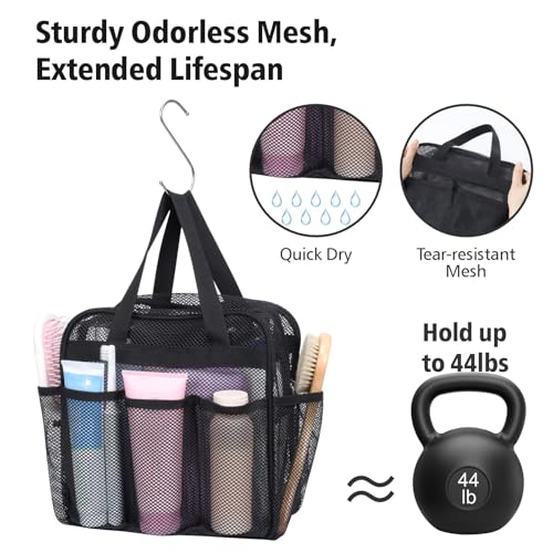 Mesh Shower Caddy Portable with Zipper (1 Pack Black with Zipper / L (Zippered Dorm Caddy))