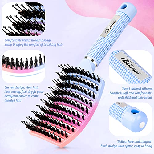 Boar Bristle Hair Brush (Purple+Blue)