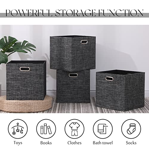 13x13x13 Inch Foldable Cube Storage Bins with Metal Handles (Black color / 13 IN (4 Pack))