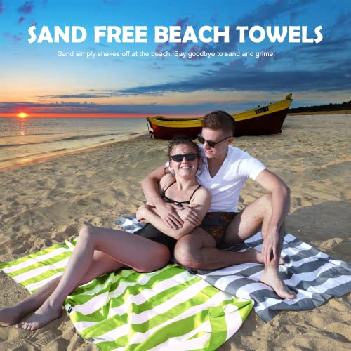 Microfiber Beach Towel Sand (X-light Green Stripes / Extra Large(67x35"))